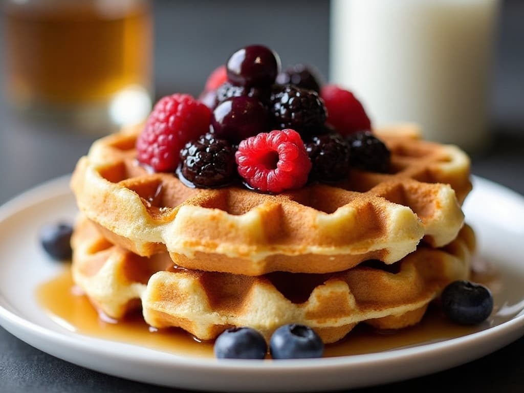 Golden Buttermilk Waffles with Maple Berry Compote