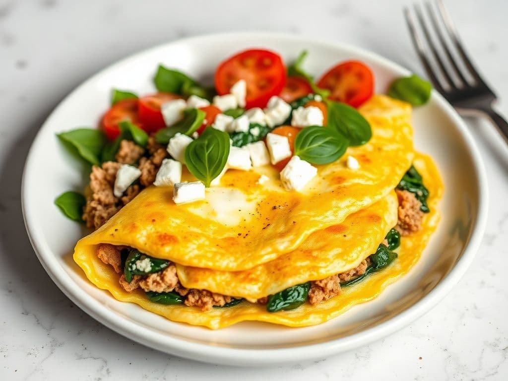 Smashed Egg White Omelette with Turkey and Feta