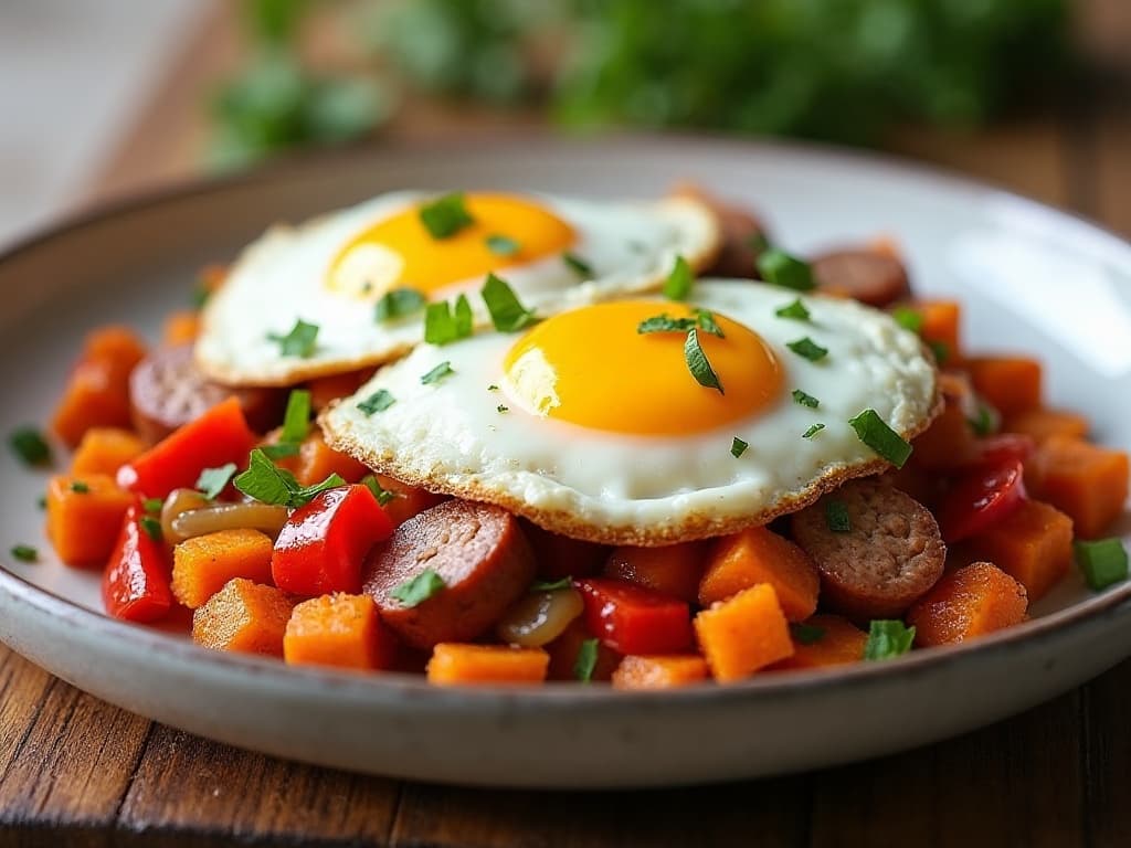 Sweet Potato Breakfast Hash with Fried Eggs