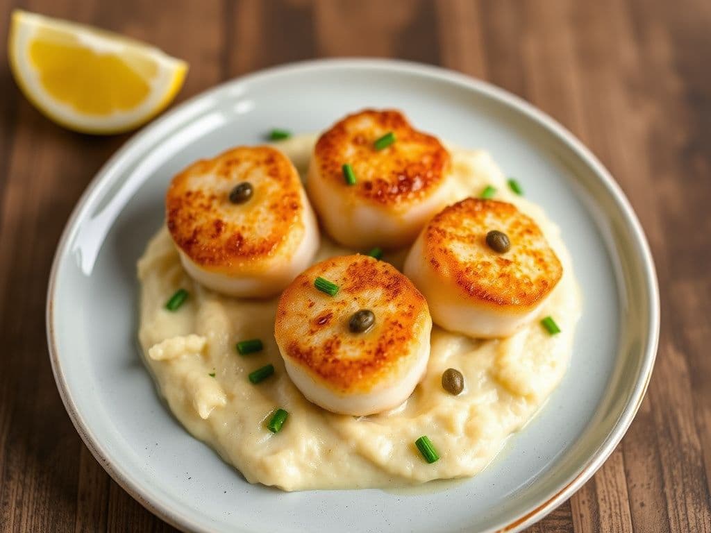 Brown Butter Seared Scallops with Cauliflower Purée