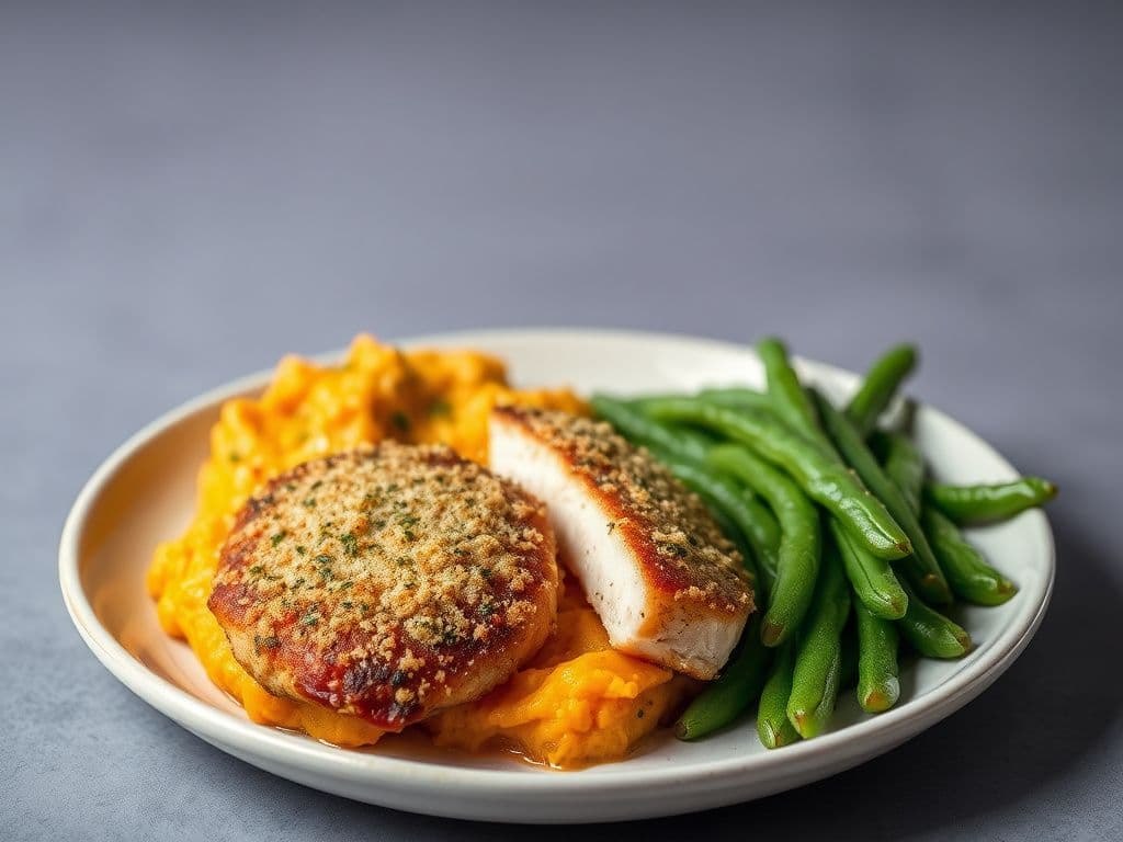 Herb-Crusted Chicken Breast with Sweet Potato Mash