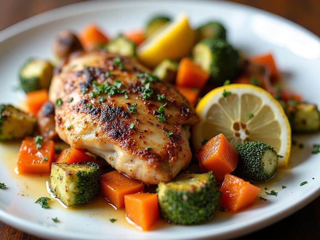 Lemon Herb Roasted Chicken Thighs with Roasted Vegetables