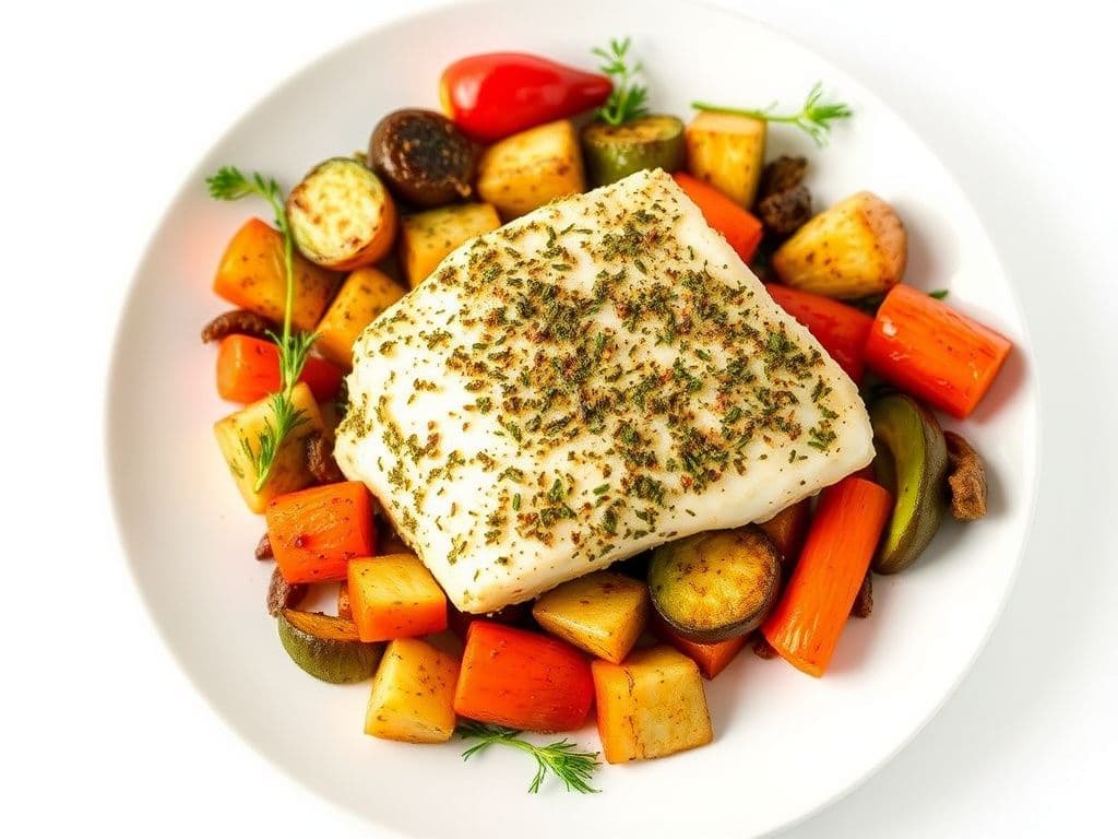Simple Herb-Crusted Cod with Roasted Vegetables
