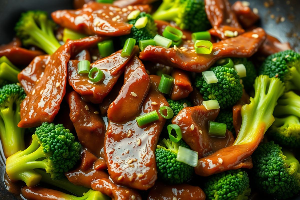 Classic beef and broccoli stir-fry with tender strips of beef and crisp broccoli