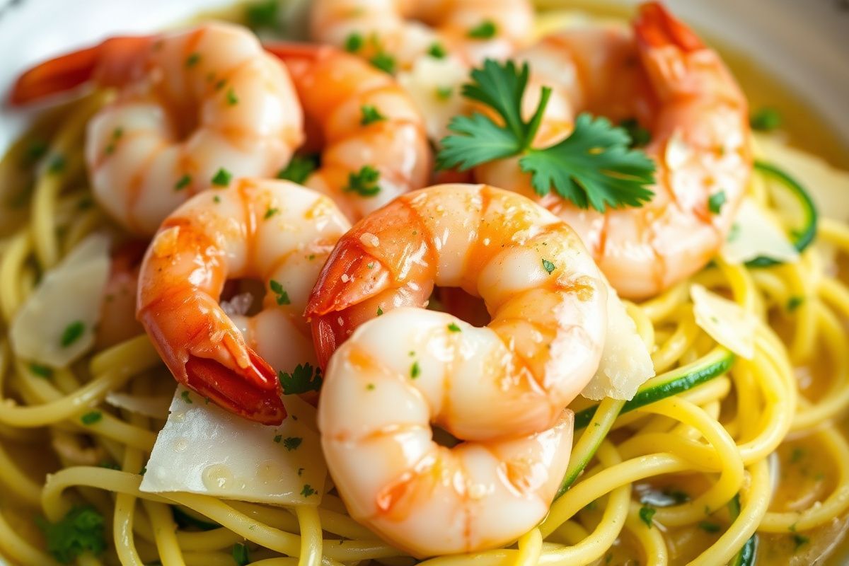 Garlic butter shrimp served over fresh zucchini noodles
