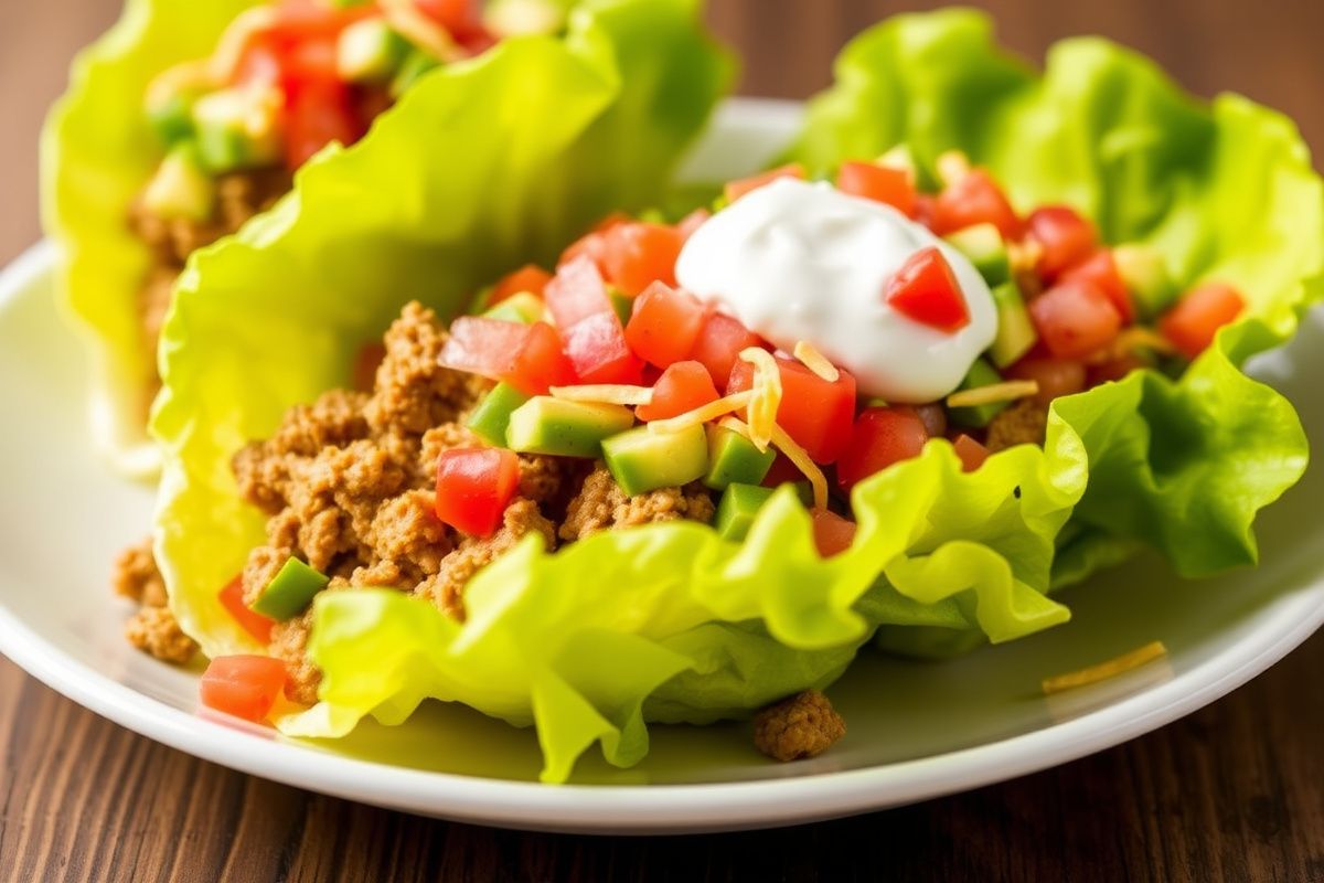 Fresh turkey taco lettuce wraps with colorful toppings